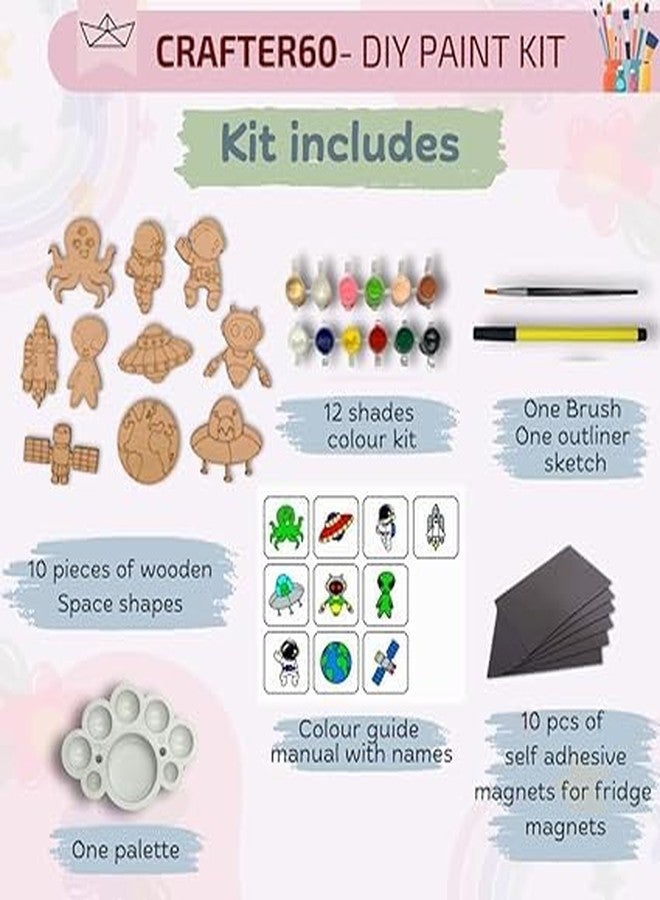 CRAFTER60 DIY Wooden Painting Kit for Kids 5+ - DIY Art & Craft Set with Paints, Brushes & Cutouts - Educational Creative Toy (Space) - Image 5